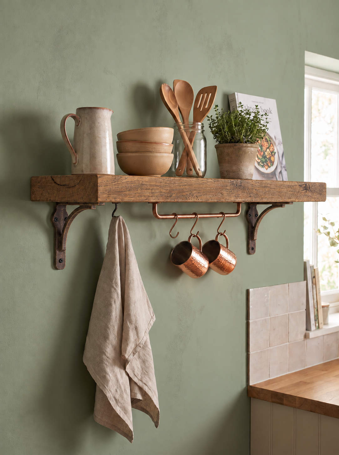 Birtley Copper Solid Wood Shelf & Brackets - 8x2 Oak Shelf (19x4cm)