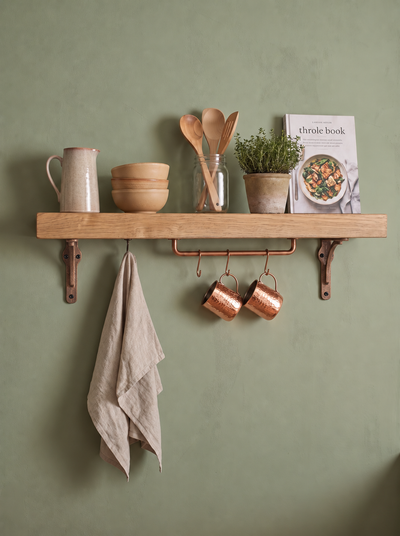 Birtley Copper Solid Wood Shelf & Brackets - 8x2 Oak Shelf (19x4cm)