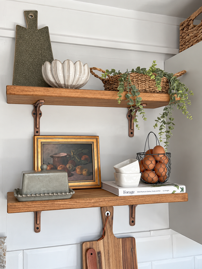 Birtley Copper Rustic Wooden Shelf with Brackets - 22cm x 3.5cm - Bracketed Shelves