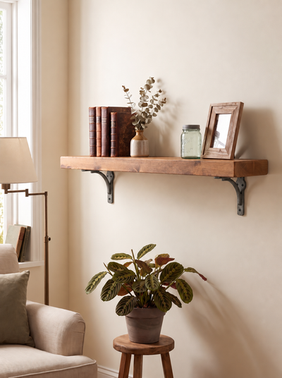 Birtley Iron Rustic Wooden Shelf with Brackets - 14.5cm x 4.5cm