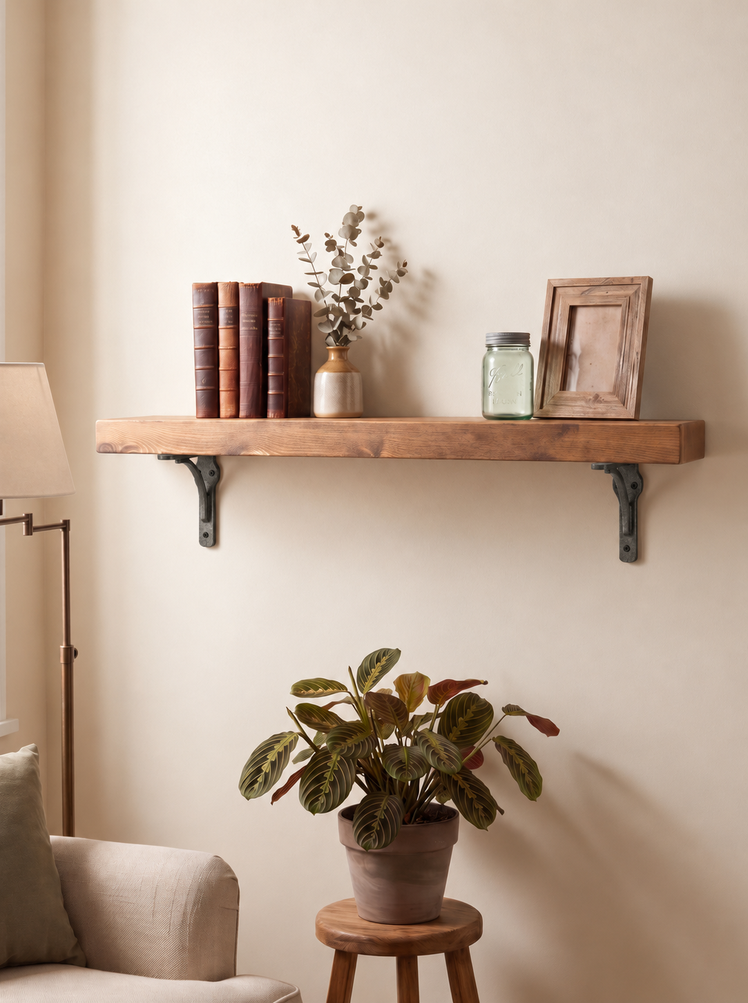 Birtley Iron Rustic Wooden Shelf with Brackets - 14.5cm x 4.5cm