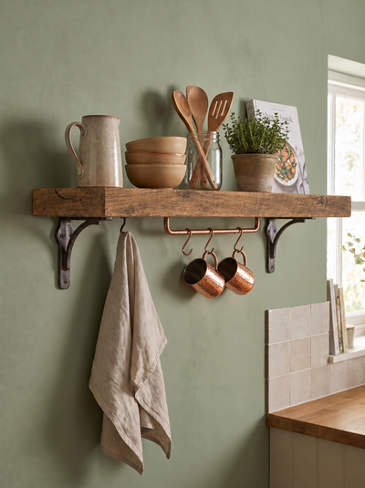 Birtley Iron Solid Wood Shelf & Brackets - 8x2 Oak Shelf (19x4cm) - Bracketed Shelves