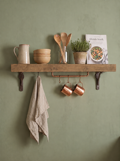 Birtley Iron Solid Wood Shelf & Brackets - 8x2 Oak Shelf (19x4cm) - Bracketed Shelves