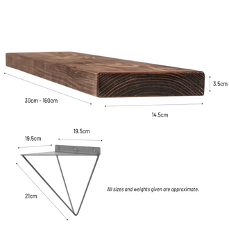 Bowes Solid Wood Shelf & Raw Steel Brackets - 6x1.5 Smooth Shelf (14.5cmx3.5cm)