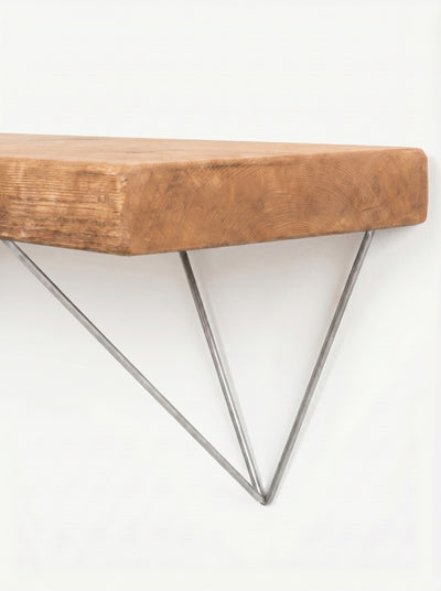 Bowes Rustic Wooden Shelf with Raw Steel Brackets - 22cm x 4.5cm