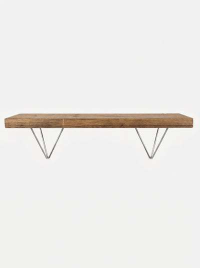 Bowes Rustic Wooden Shelf with Raw Steel Brackets - 22cm x 4.5cm - Bracketed Shelves