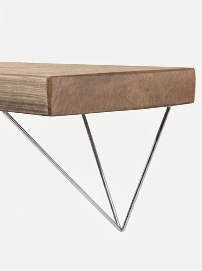 Bowes Rustic Wooden Shelf with Raw Steel Brackets - 22cm x 4.5cm - Bracketed Shelves