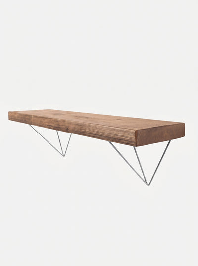 Bowes Rustic Wooden Shelf with Raw Steel Brackets - 22cm x 4.5cm - Bracketed Shelves