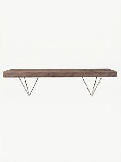 Bowes Rustic Wooden Shelf with Raw Steel Brackets - 22cm x 4.5cm - Bracketed Shelves
