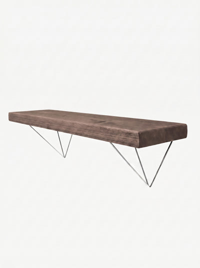 Bowes Rustic Wooden Shelf with Raw Steel Brackets - 22cm x 4.5cm - Bracketed Shelves