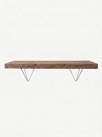 Bowes Rustic Wooden Shelf with Raw Steel Brackets - 29cm x 4.5cm - Bracketed Shelves