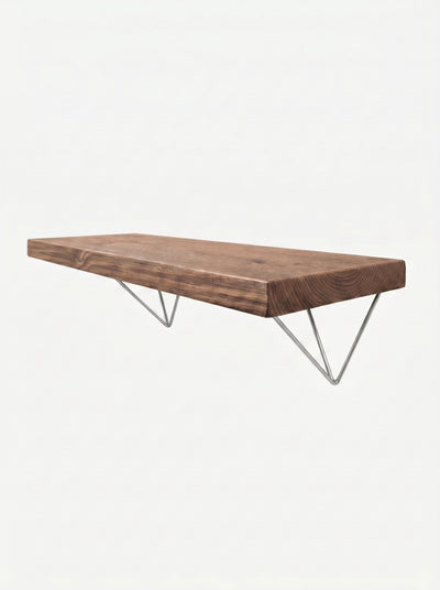 Bowes Rustic Wooden Shelf with Raw Steel Brackets - 29cm x 4.5cm - Bracketed Shelves
