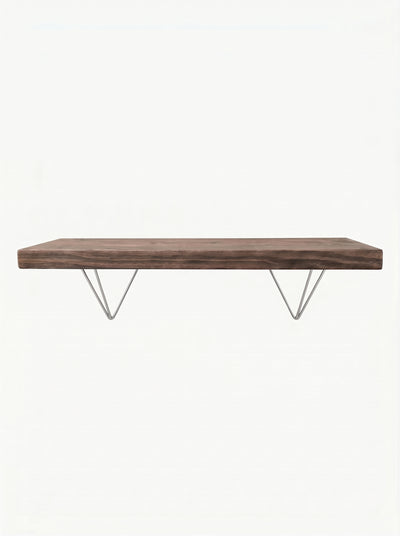 Bowes Rustic Wooden Shelf with Raw Steel Brackets - 29cm x 4.5cm - Bracketed Shelves