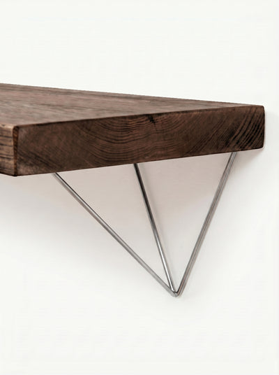 Bowes Rustic Wooden Shelf with Raw Steel Brackets - 29cm x 4.5cm - Bracketed Shelves