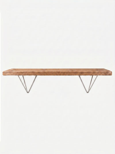 Bowes Rustic Wooden Shelf with Raw Steel Brackets - 22cm x 3.5cm - Bracketed Shelves