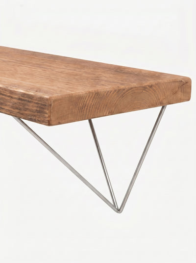 Bowes Rustic Wooden Shelf with Raw Steel Brackets - 22cm x 3.5cm - Bracketed Shelves