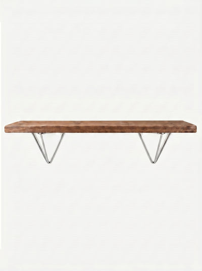 Bowes Rustic Wooden Shelf with Raw Steel Brackets - 22cm x 3.5cm - Bracketed Shelves