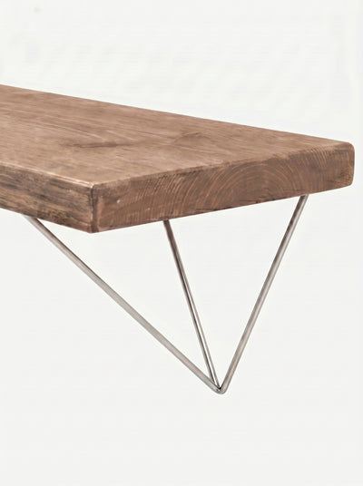 Bowes Rustic Wooden Shelf with Raw Steel Brackets - 22cm x 3.5cm - Bracketed Shelves