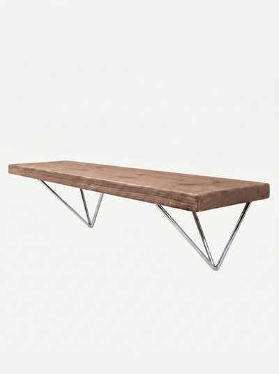 Bowes Rustic Wooden Shelf with Raw Steel Brackets - 22cm x 3.5cm - Bracketed Shelves
