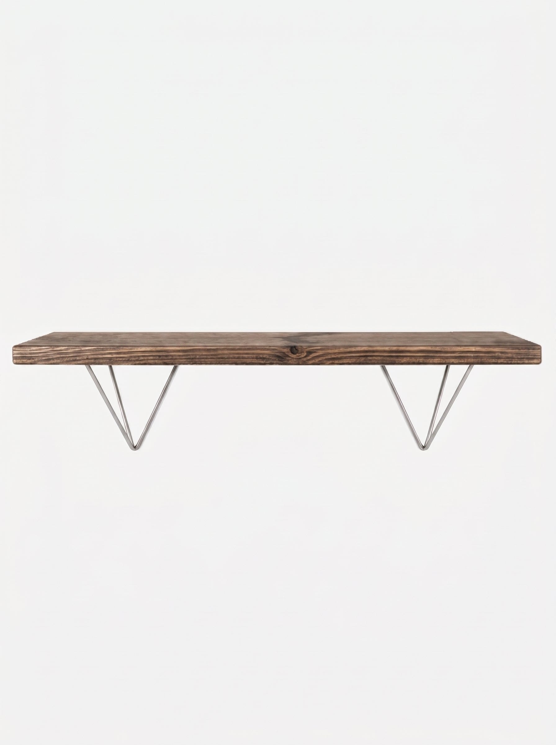 Bowes Rustic Wooden Shelf with Raw Steel Brackets - 22cm x 3.5cm - Bracketed Shelves