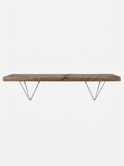 Bowes Rustic Wooden Shelf with Raw Steel Brackets - 22cm x 3.5cm - Bracketed Shelves