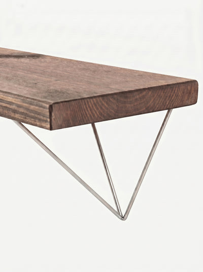Bowes Rustic Wooden Shelf with Raw Steel Brackets - 22cm x 3.5cm - Bracketed Shelves