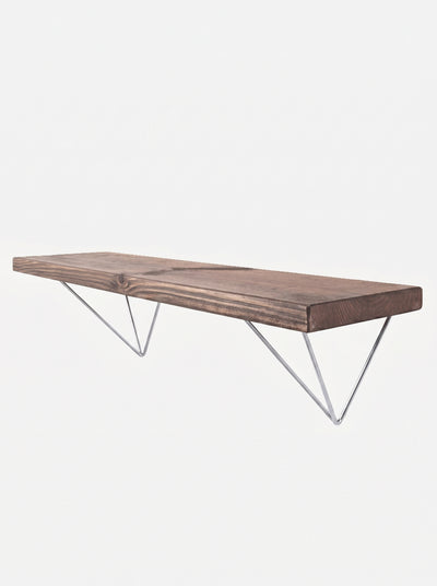 Bowes Rustic Wooden Shelf with Raw Steel Brackets - 22cm x 3.5cm - Bracketed Shelves