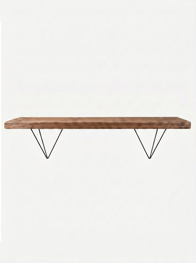 Bowes Rustic Wooden Shelf with Black Metal Brackets - 22cm x 3.5cm - Bracketed Shelves