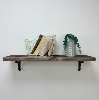 Causey Rustic Wooden Shelf with Brackets - 22cm x 3.5cm - 