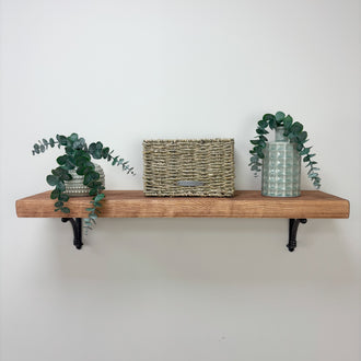 Causey Rustic Wooden Shelf with Brackets - 22cm x 4.5cm - 