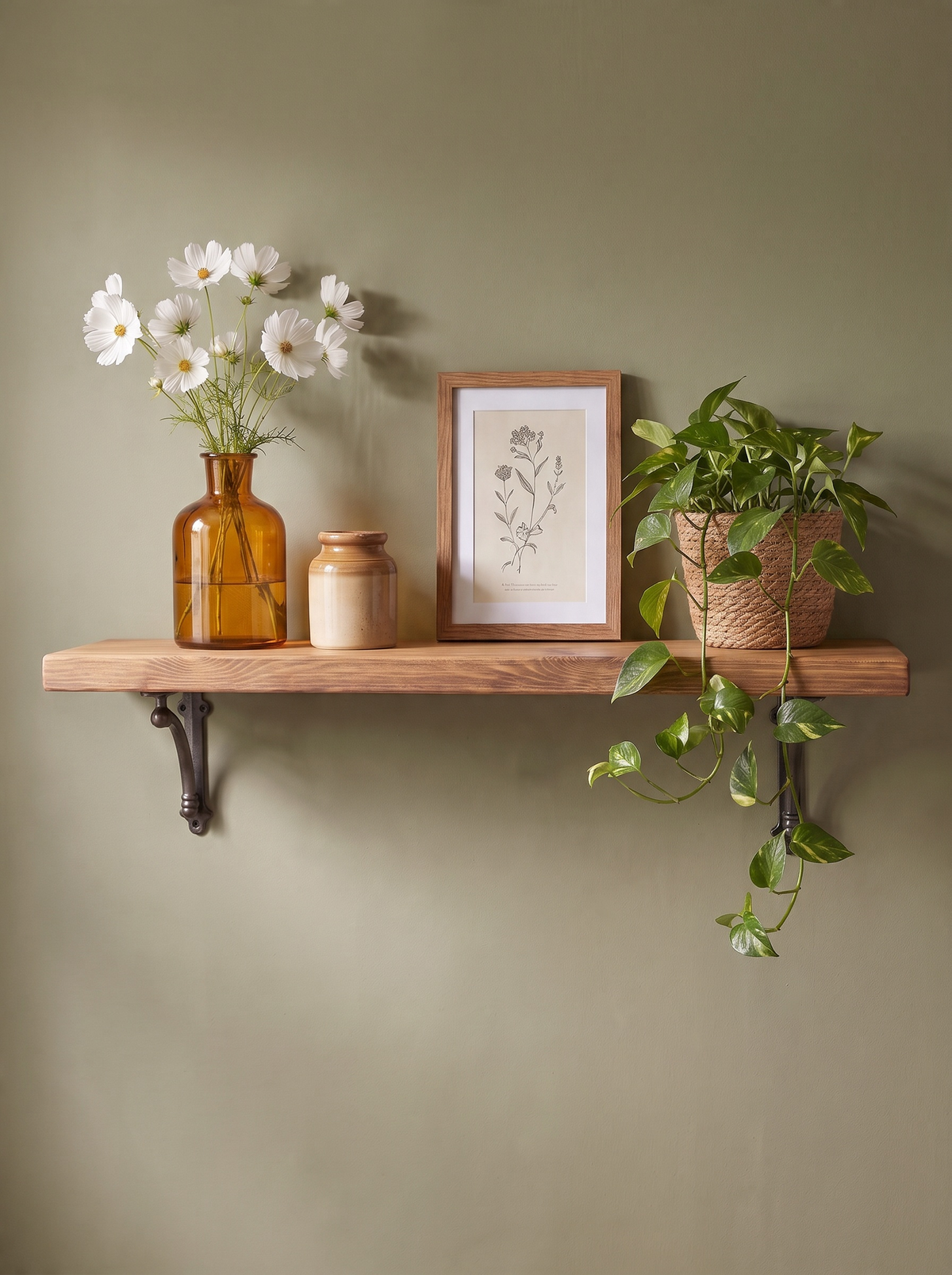 Causey Rustic Wooden Shelf with Brackets - 22cm x 3.5cm