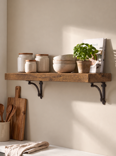 Causey Solid Wood Shelf & Brackets - 8x2 Oak Shelf (19x4cm) - Bracketed Shelves