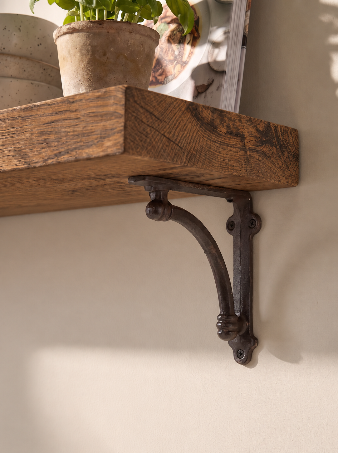 Causey Solid Wood Shelf & Brackets - 8x2 Oak Shelf (19x4cm) - Bracketed Shelves