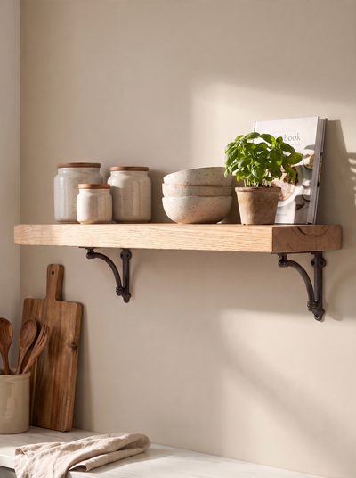 Causey Solid Wood Shelf & Brackets - 8x2 Oak Shelf (19x4cm)