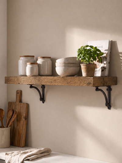 Causey Solid Wood Shelf & Brackets - 8x2 Oak Shelf (19x4cm) - Bracketed Shelves