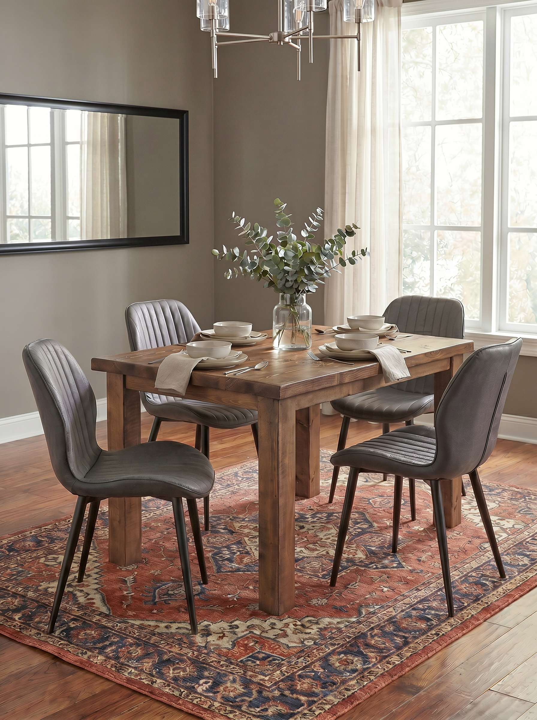 Charcoal Black Leather Dining Chair - Set of 4