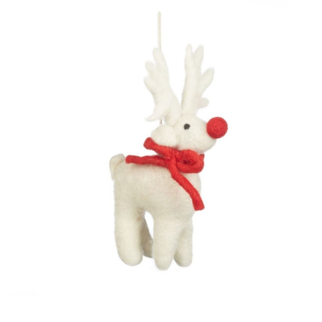 Felt White Rudolph Reindeer Tree Decoration - 