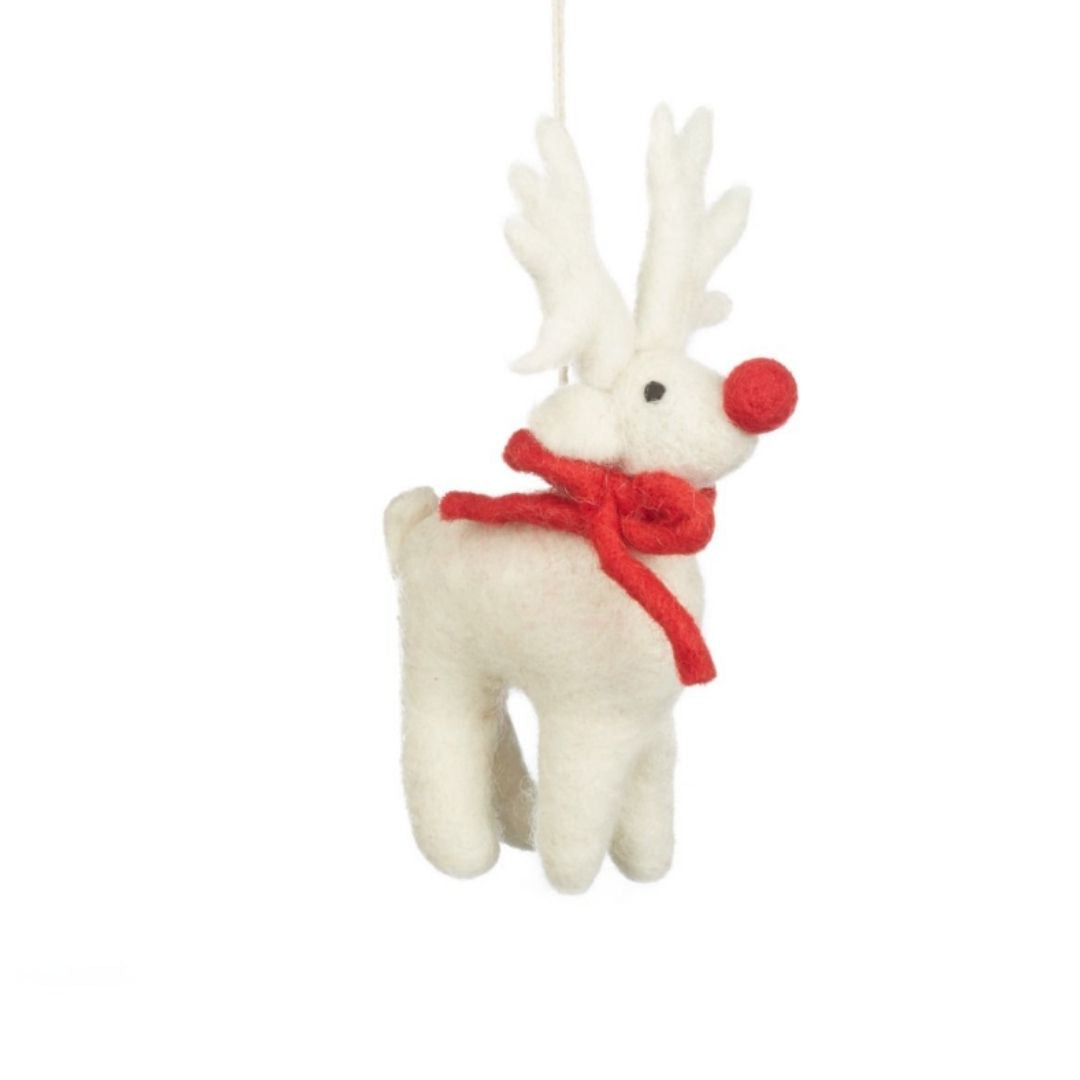 Felt White Rudolph Reindeer Tree Decoration - 