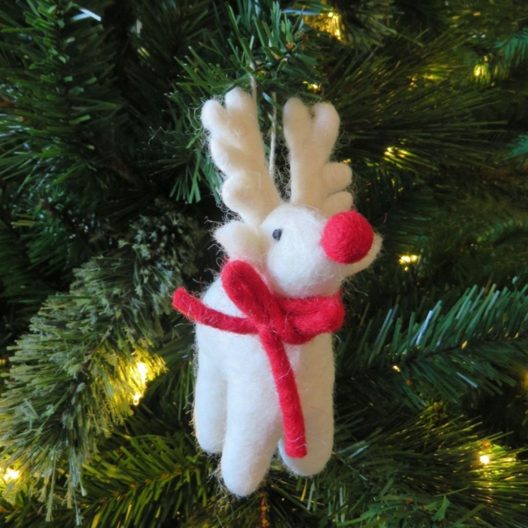 Felt White Rudolph Reindeer Tree Decoration - 