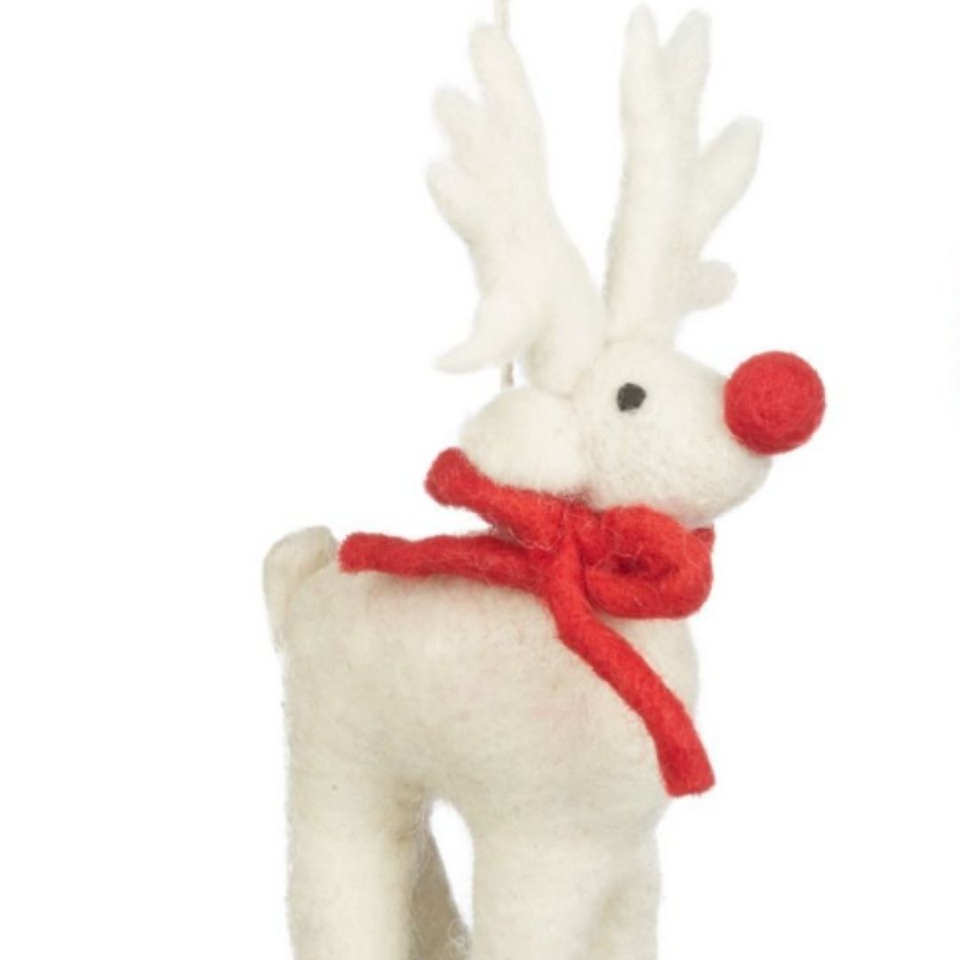 Felt White Rudolph Reindeer Tree Decoration - 