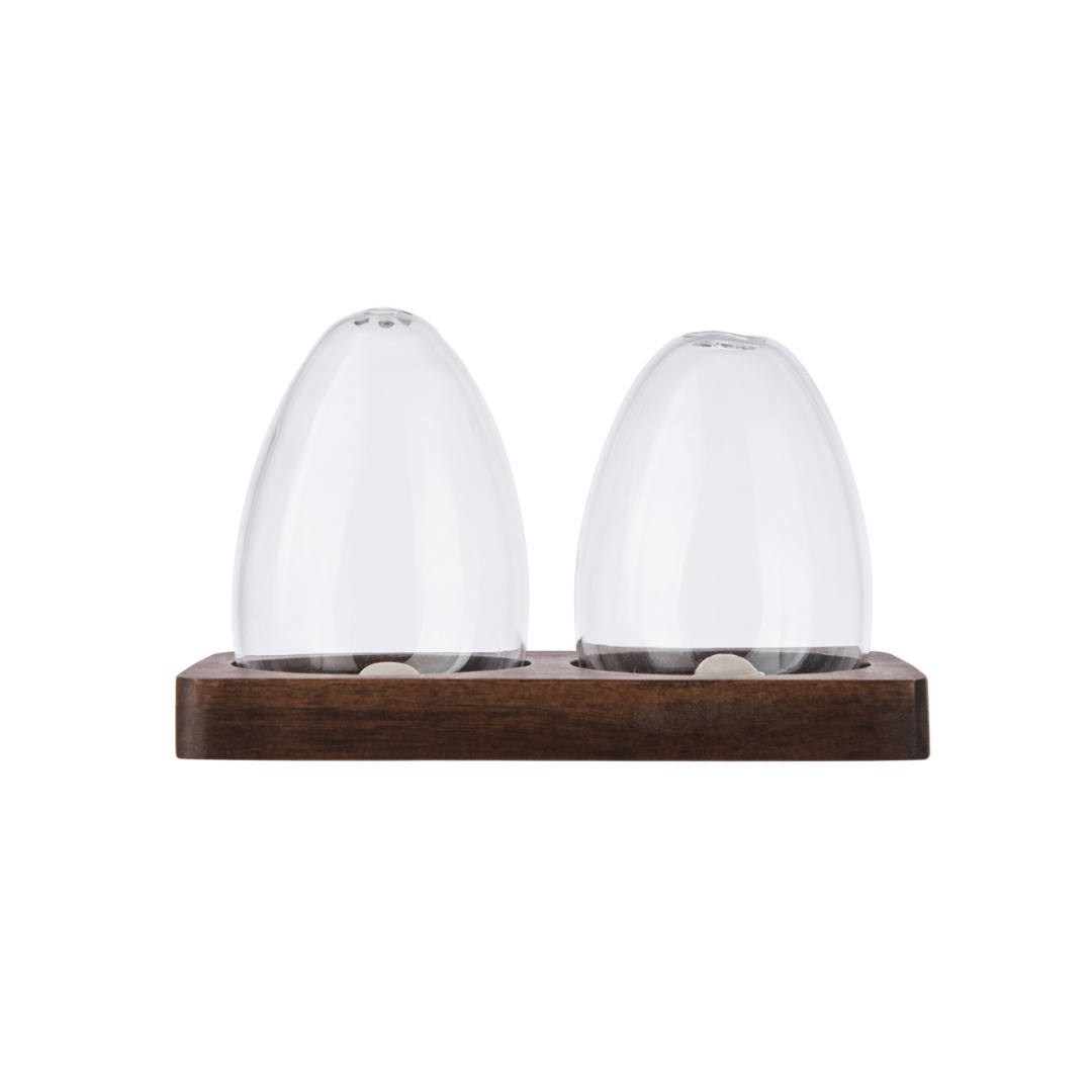 Glass Salt And Pepper Set With Tray - Tableware
