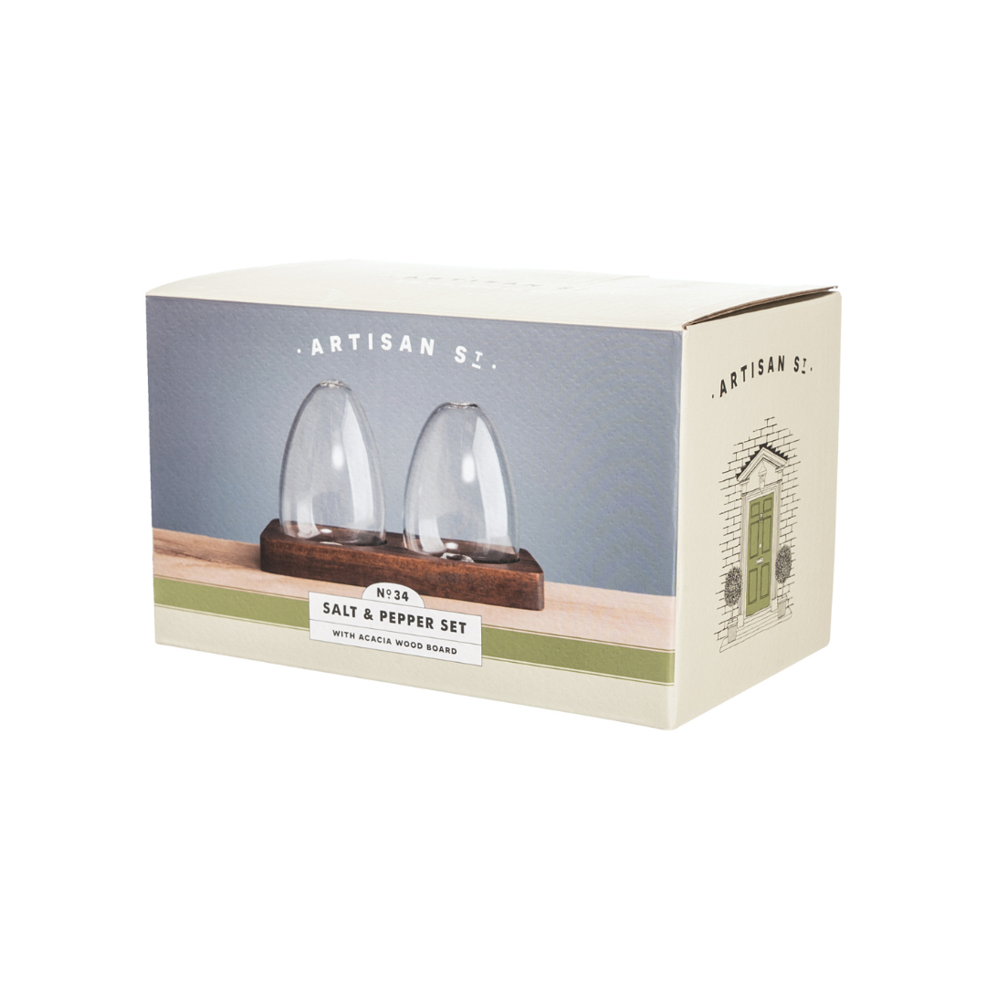 Glass Salt And Pepper Set With Tray - Tableware