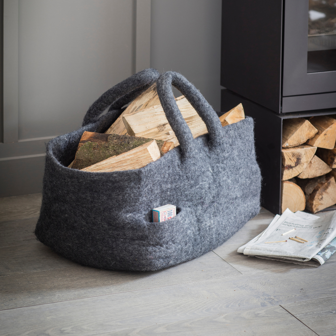 Grey Wool Log Basket