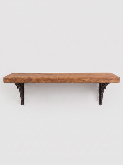 Hexham Rustic Floating Shelf with Metal Brackets - 22cm x 3.5cm - Bracketed Shelves