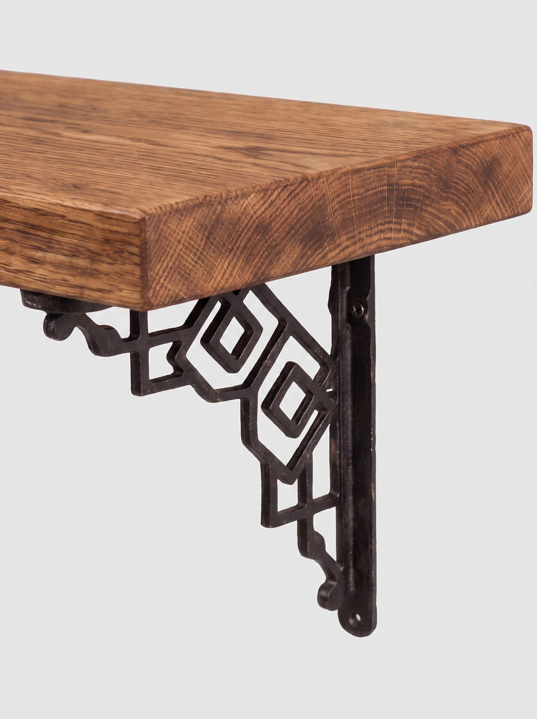 Hexham Rustic Floating Shelf with Metal Brackets - 22cm x 3.5cm - Bracketed Shelves