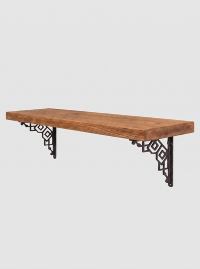 Hexham Rustic Floating Shelf with Metal Brackets - 22cm x 3.5cm - Bracketed Shelves