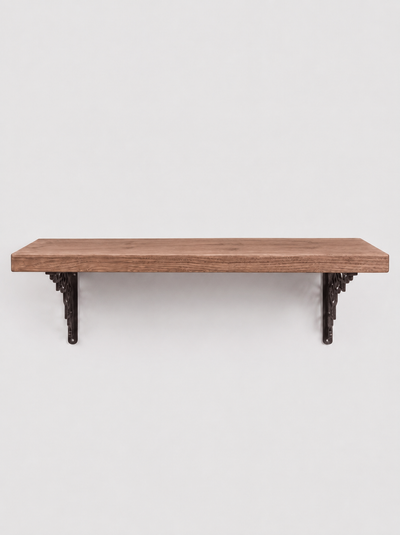 Hexham Rustic Floating Shelf with Metal Brackets - 22cm x 3.5cm - Bracketed Shelves
