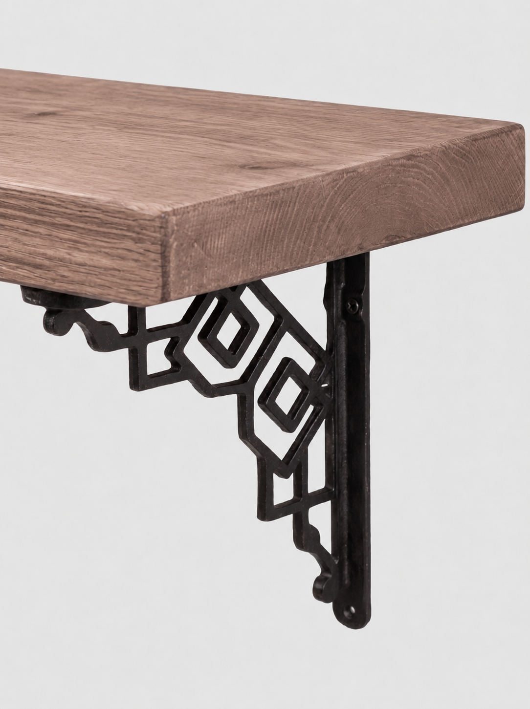 Hexham Rustic Floating Shelf with Metal Brackets - 22cm x 3.5cm - Bracketed Shelves