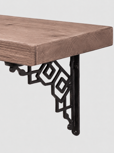 Hexham Rustic Floating Shelf with Metal Brackets - 22cm x 3.5cm - Bracketed Shelves