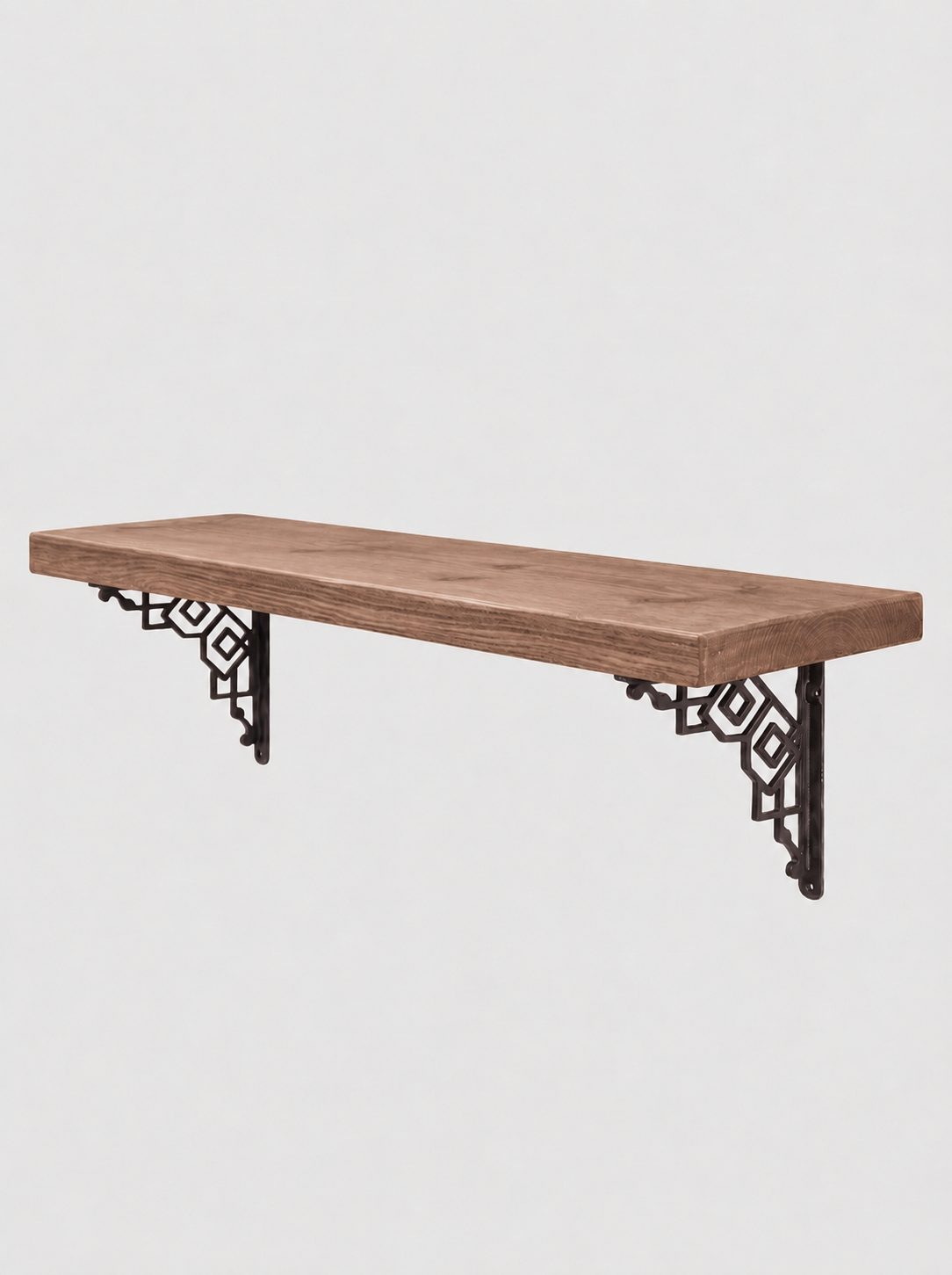 Hexham Rustic Floating Shelf with Metal Brackets - 22cm x 3.5cm - Bracketed Shelves